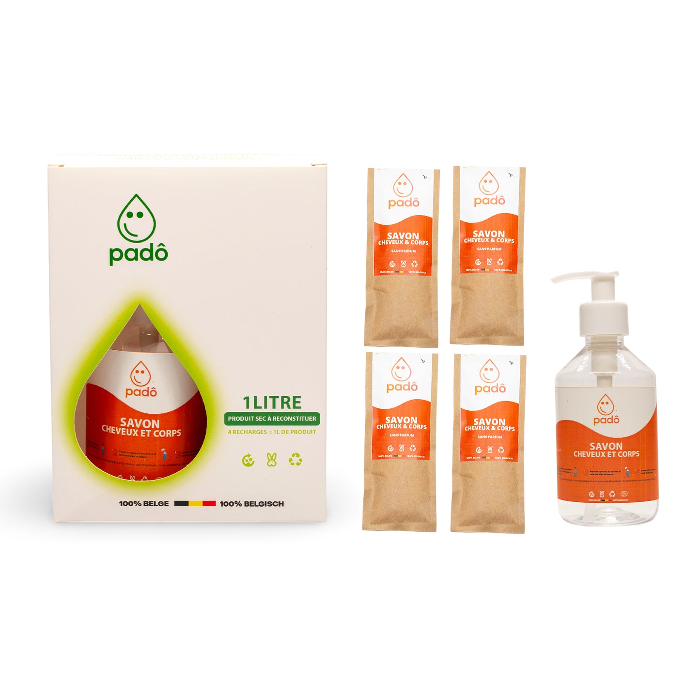 Padô - Pack savon cheveux & corps avec 4 recharges